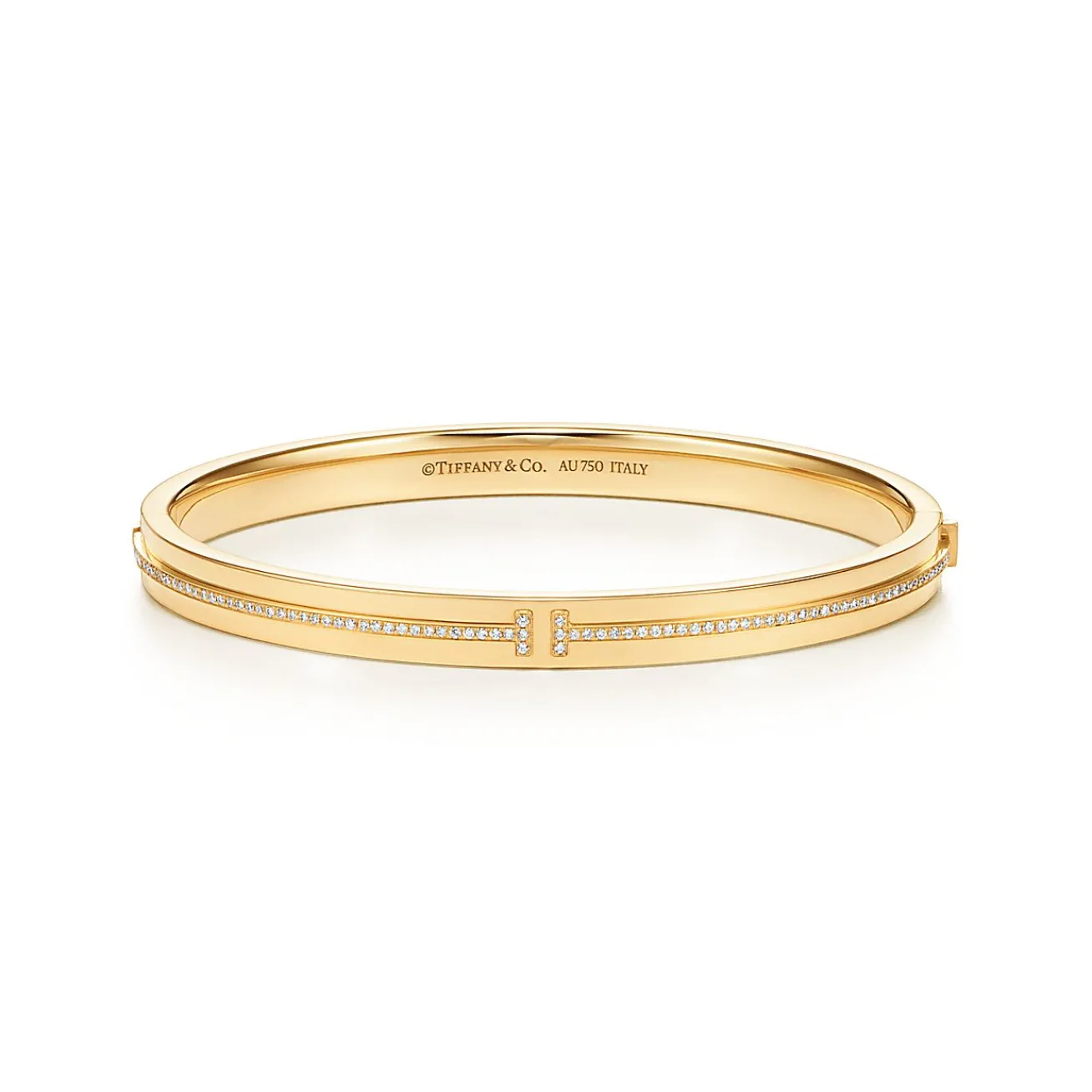 Tiffany & Co. Tiffany T diamond hinged bangle in 18k gold, medium. | ^ Bracelets|Gold Jewelry