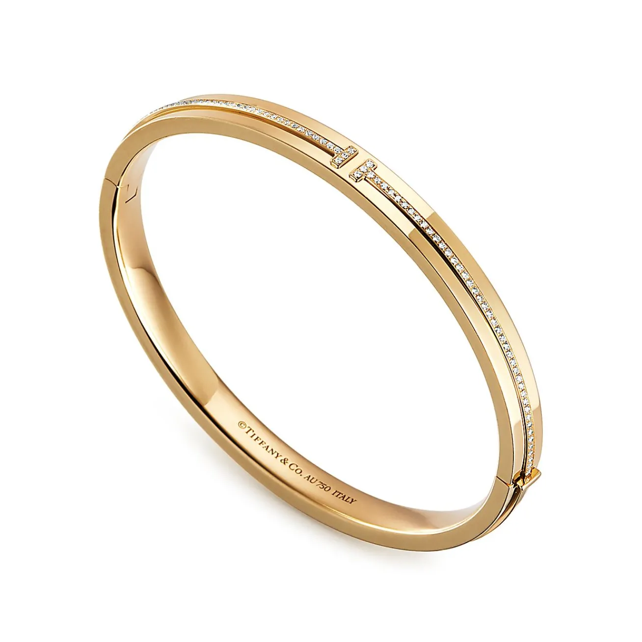 Tiffany & Co. Tiffany T diamond hinged bangle in 18k gold, medium. | ^ Bracelets|Gold Jewelry