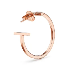 Tiffany & Co. Tiffany T diamond hoop earrings in 18k rose gold, medium. | ^ Earrings|Hoop Earrings