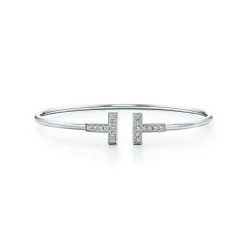 Tiffany & Co. Tiffany T diamond wire bracelet in 18k white gold, medium. | ^ Bracelets|Men's Jewelry