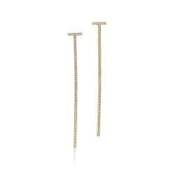 Tiffany & Co. Tiffany T elongated wire bar earrings in 18k gold with diamonds. | ^ Earrings|Gold Jewelry