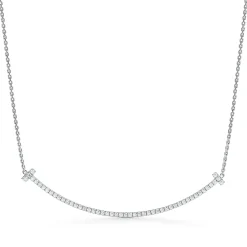 Tiffany & Co. Tiffany T extra large smile pendant in 18k white gold with diamonds. | ^ Necklaces & Pendants|Men's Jewelry
