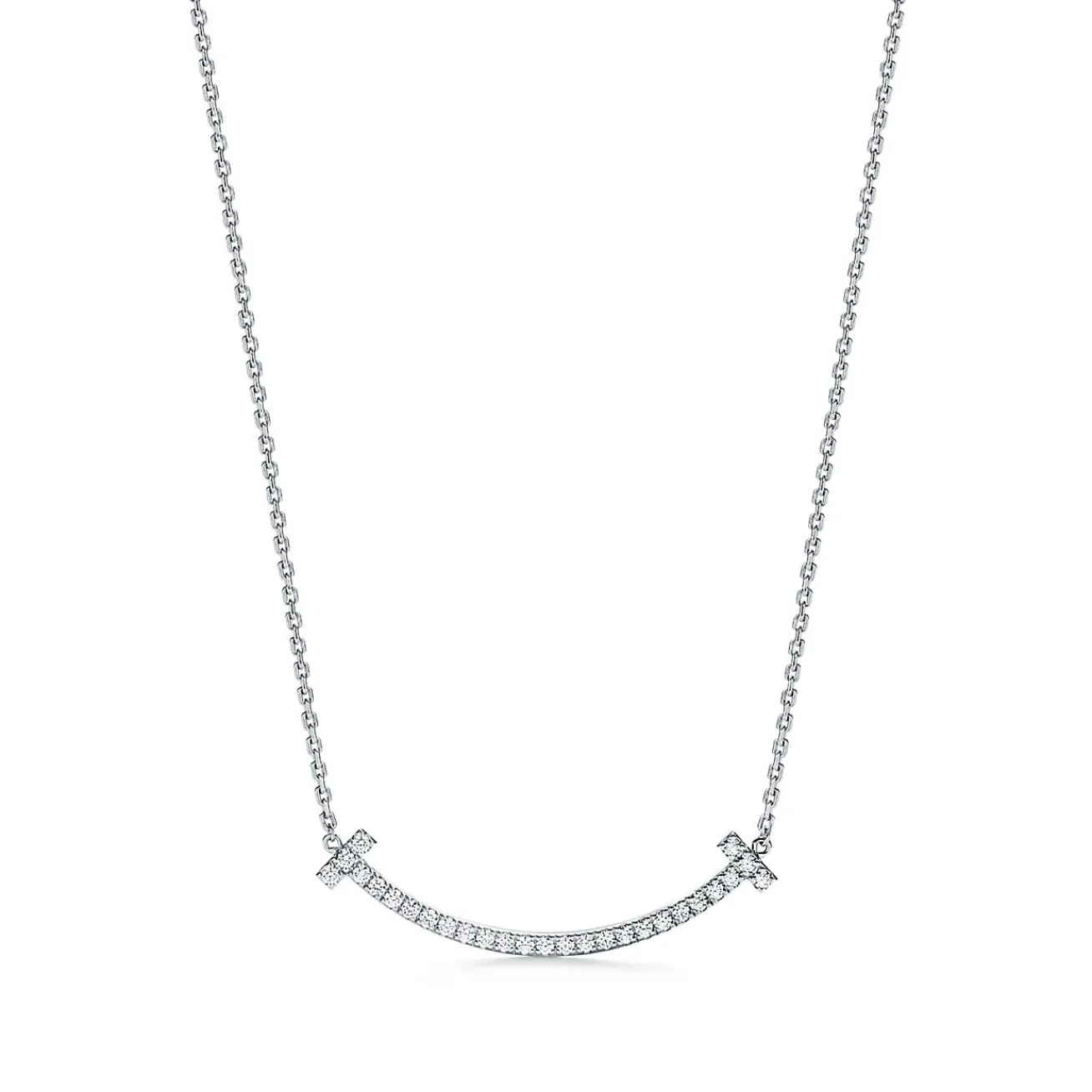 Tiffany & Co. Tiffany T medium smile pendant in 18k white gold with diamonds. | ^ Necklaces & Pendants|Gifts for Her