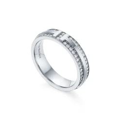 Tiffany & Co. Tiffany T narrow pavé diamond ring in 18k white gold, 4.5 mm wide. | ^Women Rings|Men's Jewelry