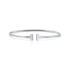 Tiffany & Co. Tiffany T narrow wire bracelet in 18k white gold, medium. | ^ Bracelets|Men's Jewelry