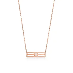 Tiffany & Co. Tiffany T open horizontal diamond bar pendant in 18k rose gold. | ^ Necklaces & Pendants|Rose Gold Jewelry