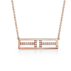 Tiffany & Co. Tiffany T open horizontal diamond bar pendant in 18k rose gold. | ^ Necklaces & Pendants|Rose Gold Jewelry