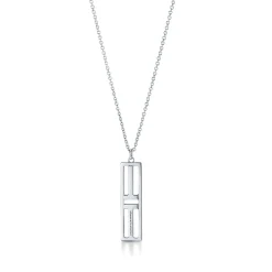 Tiffany & Co. Tiffany T open vertical diamond bar pendant in 18k white gold. | ^ Necklaces & Pendants|Diamond Jewelry