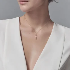 Tiffany & Co. Tiffany T open vertical diamond bar pendant in 18k rose gold. | ^ Necklaces & Pendants|Rose Gold Jewelry