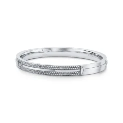 Tiffany & Co. Tiffany T pavé diamond hinged bangle in 18k white gold, large. | ^ Bracelets|Diamond Jewelry