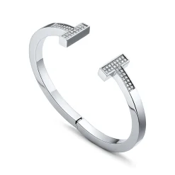 Tiffany & Co. Tiffany T pavé diamond square bracelet in 18k white gold, medium. | ^ Bracelets|Men's Jewelry