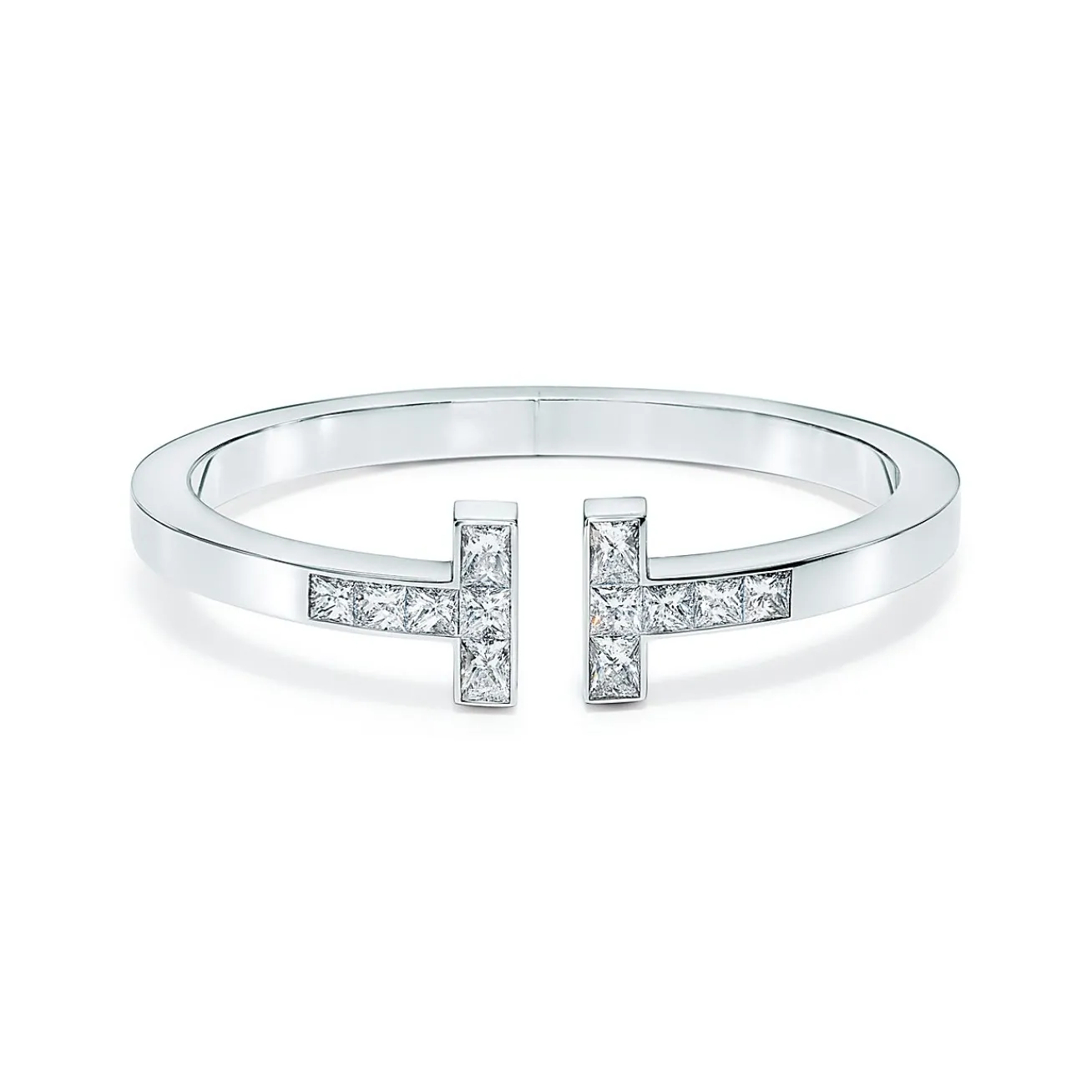 Tiffany & Co. Tiffany T princess-cut diamond square bracelet in 18k white gold, large. | ^ Bracelets|Diamond Jewelry