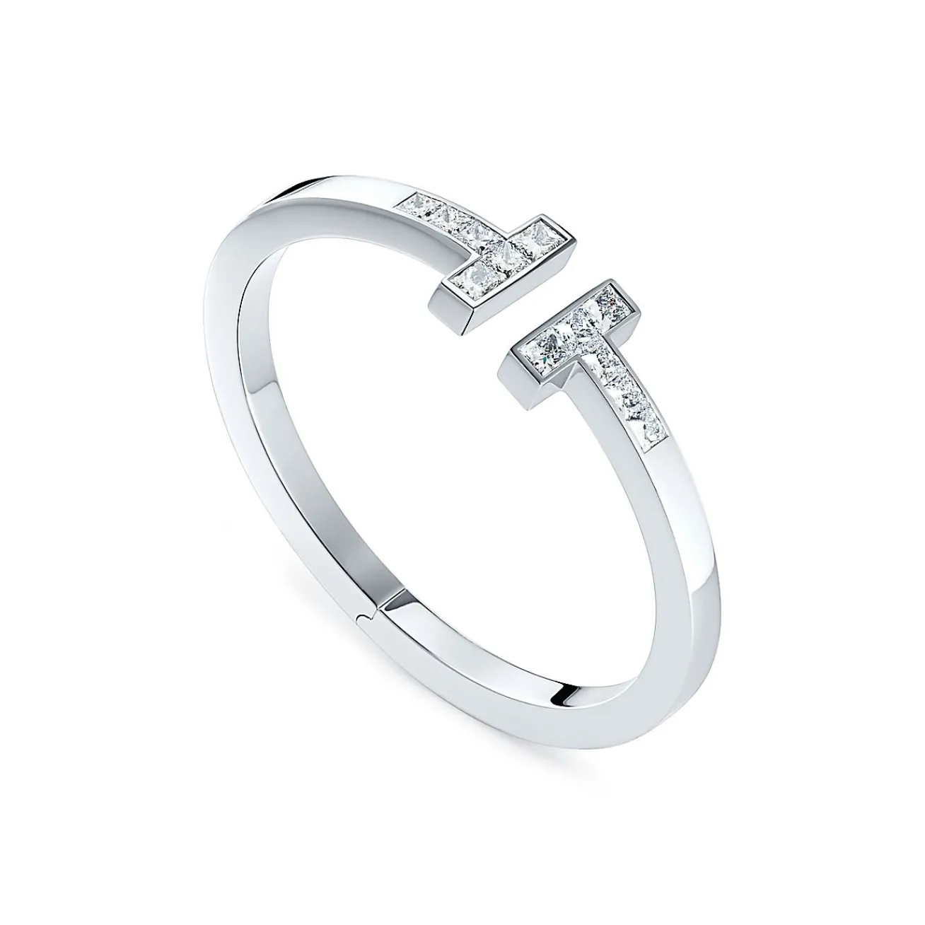 Tiffany & Co. Tiffany T princess-cut diamond square bracelet in 18k white gold, large. | ^ Bracelets|Diamond Jewelry
