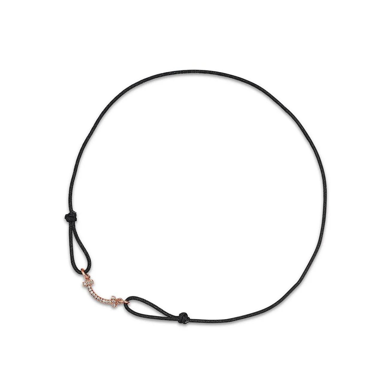 Tiffany & Co. Tiffany T Smile Bracelet in Rose Gold on a Black Cord with Diamonds | ^ Bracelets|Rose Gold Jewelry
