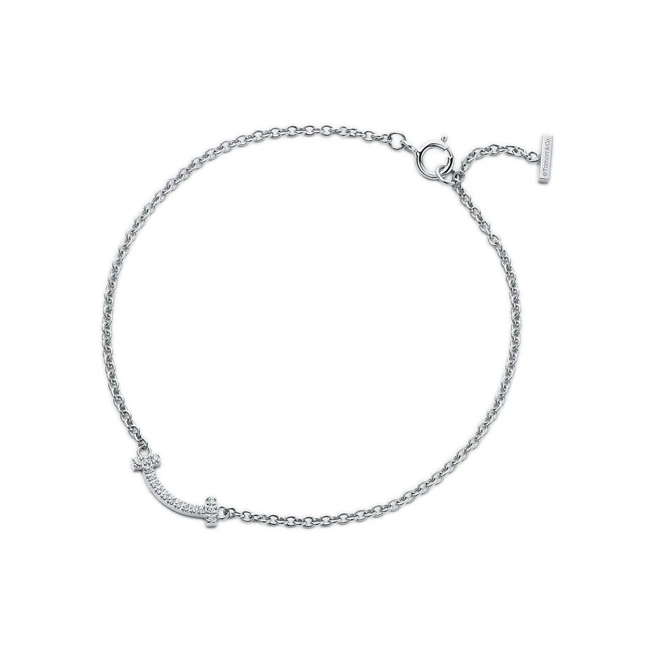Tiffany & Co. Tiffany T smile bracelet in 18k white gold with diamonds, medium. | ^ Bracelets|Diamond Jewelry