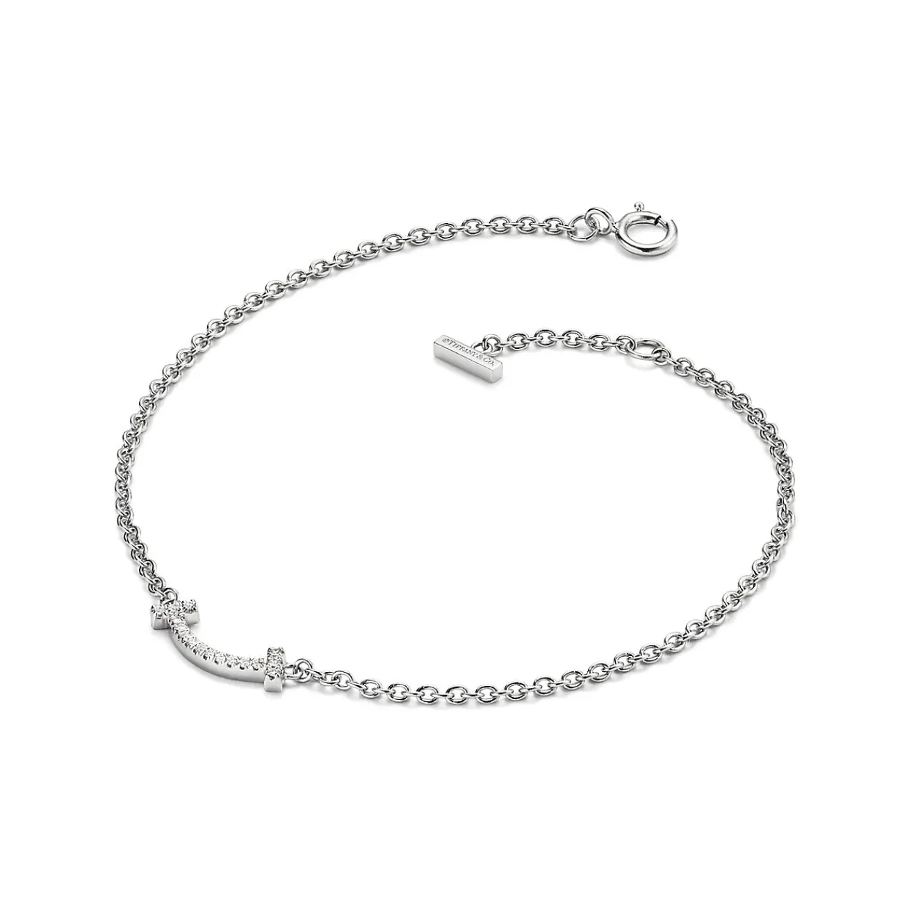 Tiffany & Co. Tiffany T smile bracelet in 18k white gold with diamonds, medium. | ^ Bracelets|Diamond Jewelry
