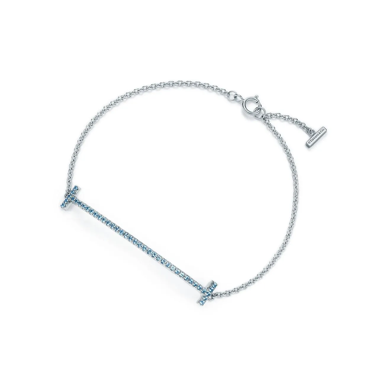 Tiffany & Co. Tiffany T Smile Chain Bracelet in White Gold with Blue Topaz | ^ Bracelets|Colored Gemstone Jewelry