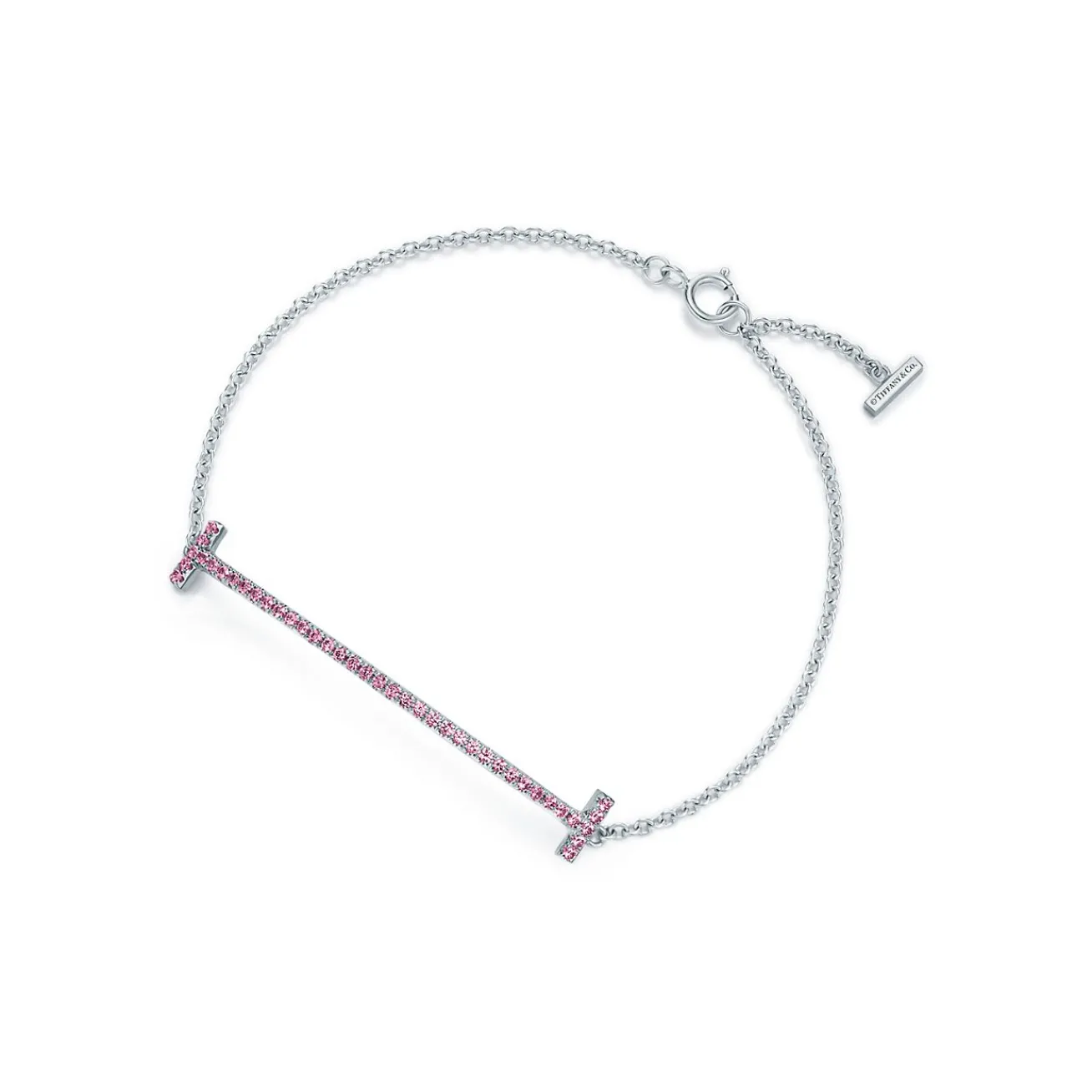 Tiffany & Co. Tiffany T Smile Chain Bracelet in White Gold with Pink Sapphires | ^ Bracelets|Colored Gemstone Jewelry