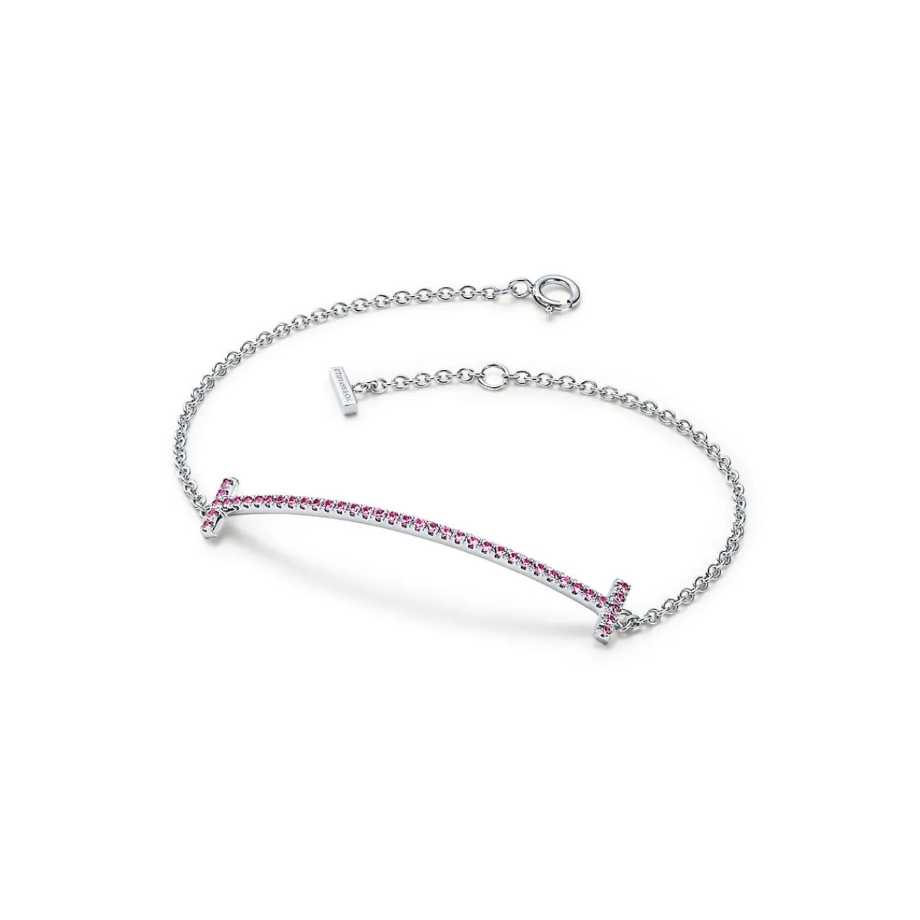 Tiffany & Co. Tiffany T Smile Chain Bracelet in White Gold with Pink Sapphires | ^ Bracelets|Colored Gemstone Jewelry