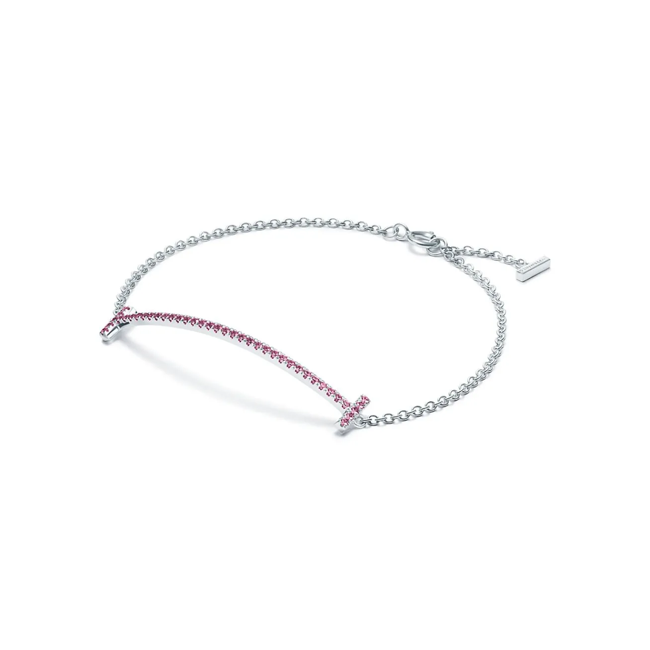 Tiffany & Co. Tiffany T Smile Chain Bracelet in White Gold with Pink Sapphires | ^ Bracelets|Colored Gemstone Jewelry