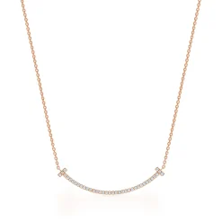Tiffany & Co. Tiffany T Smile Pendant in Rose Gold with Diamonds, Small | ^ Necklaces & Pendants|Most Popular Jewelry