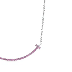 Tiffany & Co. Tiffany T smile pendant in 18k white gold with pink sapphires, small. | ^ Necklaces & Pendants|Colored Gemstone Jewelry