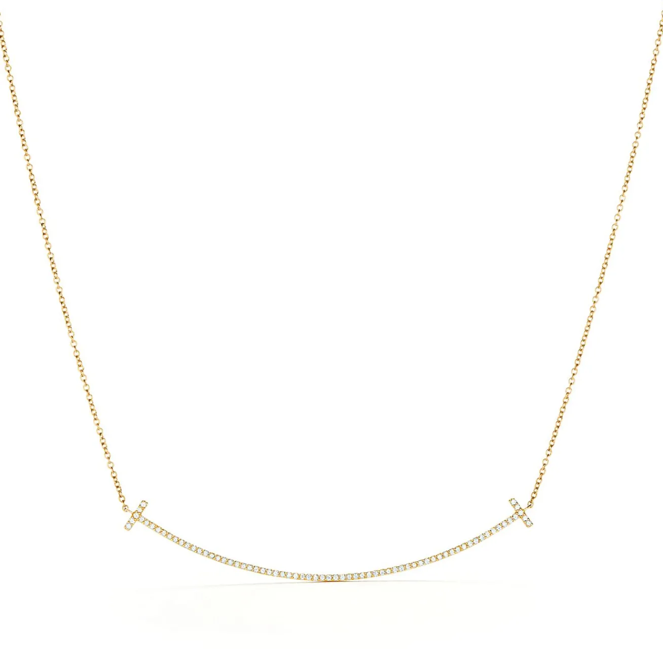 Tiffany & Co. Tiffany T Smile Pendant in Yellow Gold with Diamonds, Large | ^ Necklaces & Pendants|Men's Jewelry