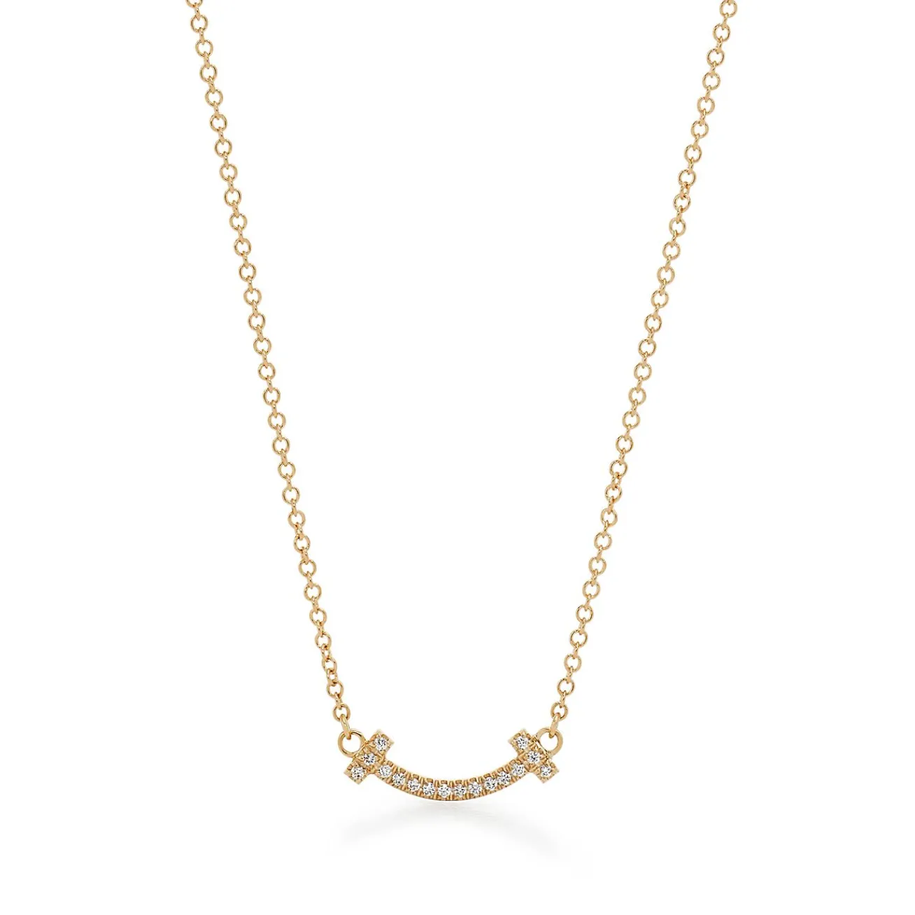 Tiffany & Co. Tiffany T smile pendant in 18k gold with diamonds, mini. | ^ Necklaces & Pendants|Gold Jewelry
