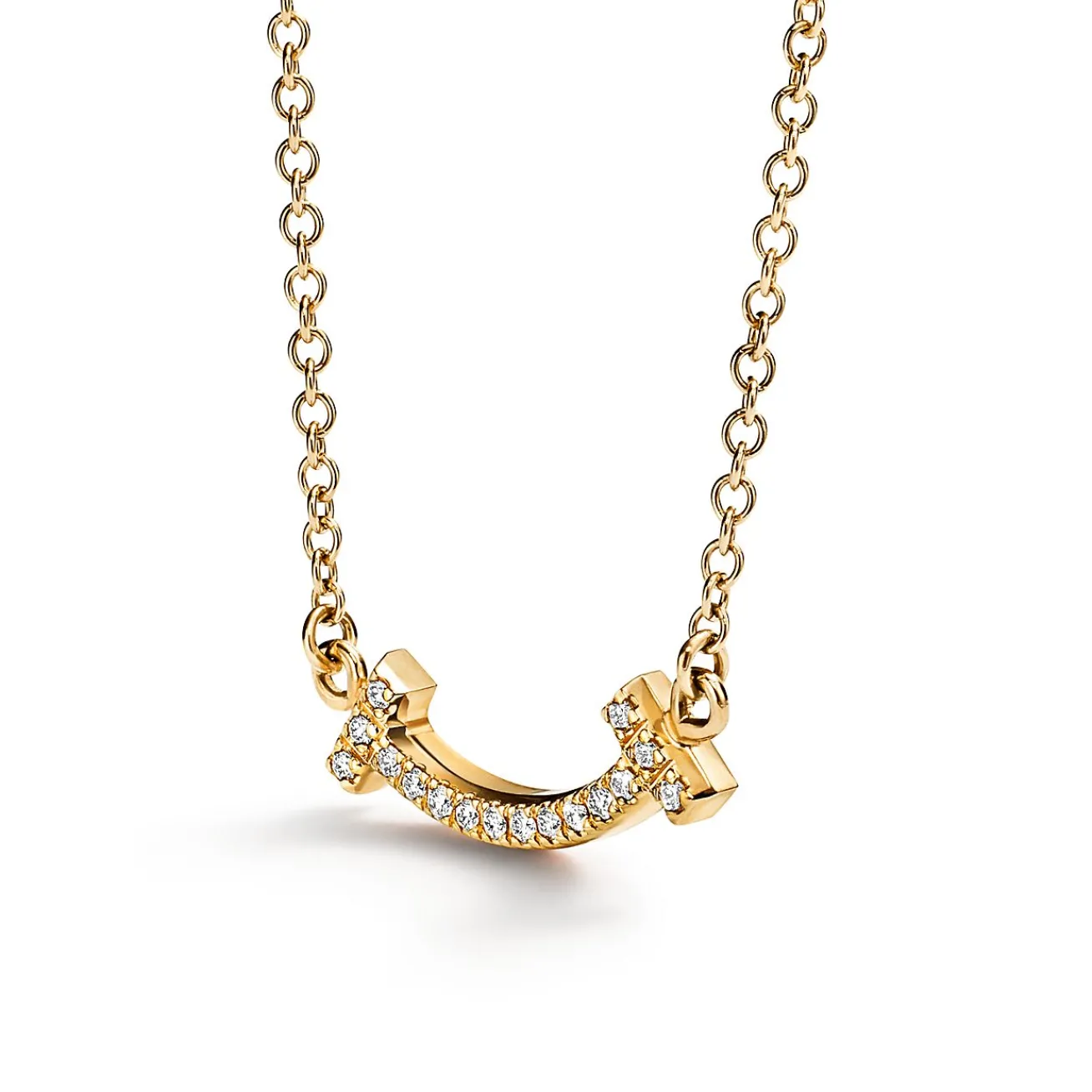 Tiffany & Co. Tiffany T smile pendant in 18k gold with diamonds, mini. | ^ Necklaces & Pendants|Gold Jewelry