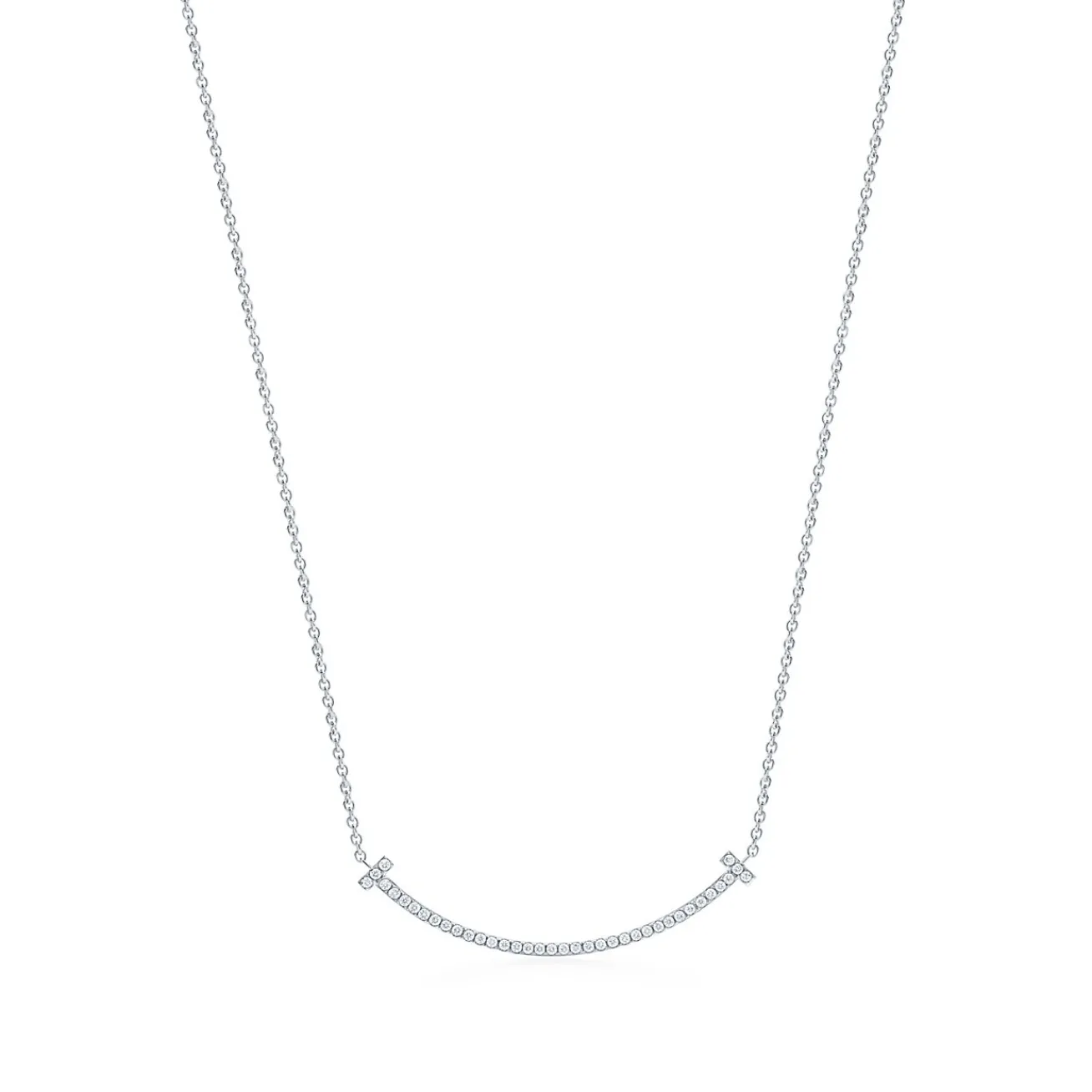 Tiffany & Co. Tiffany T Smile Pendant in White Gold with Diamonds, Small | ^ Necklaces & Pendants|Diamond Jewelry