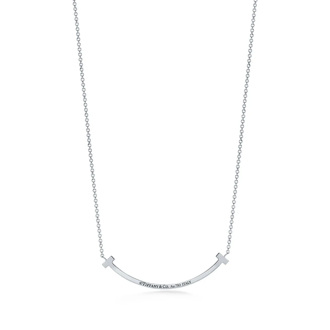 Tiffany & Co. Tiffany T smile pendant in 18k white gold with blue topazes, small. | ^ Necklaces & Pendants|Colored Gemstone Jewelry