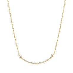 Tiffany & Co. Tiffany T Smile Pendant in Yellow Gold with Diamonds, Small | ^ Necklaces & Pendants|Gifts for Her