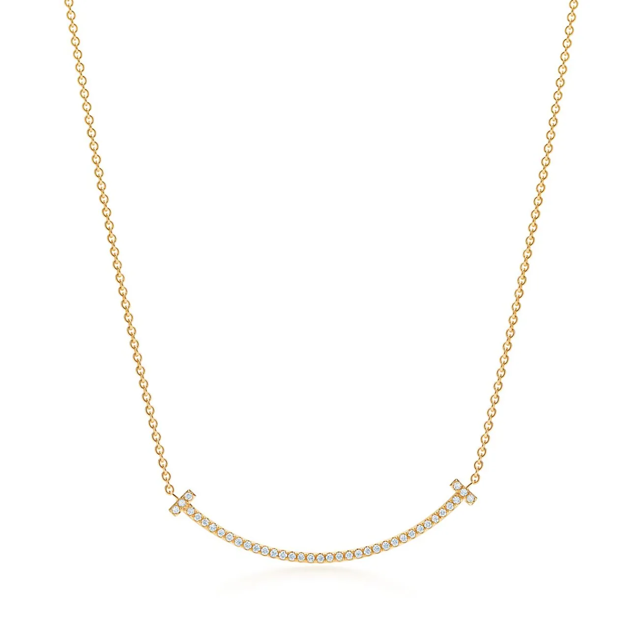 Tiffany & Co. Tiffany T Smile Pendant in Yellow Gold with Diamonds, Small | ^ Necklaces & Pendants|Gifts for Her