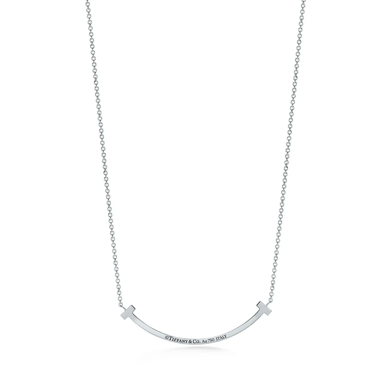 Tiffany & Co. Tiffany T smile pendant in 18k white gold with rubies, small. | ^ Necklaces & Pendants|Colored Gemstone Jewelry