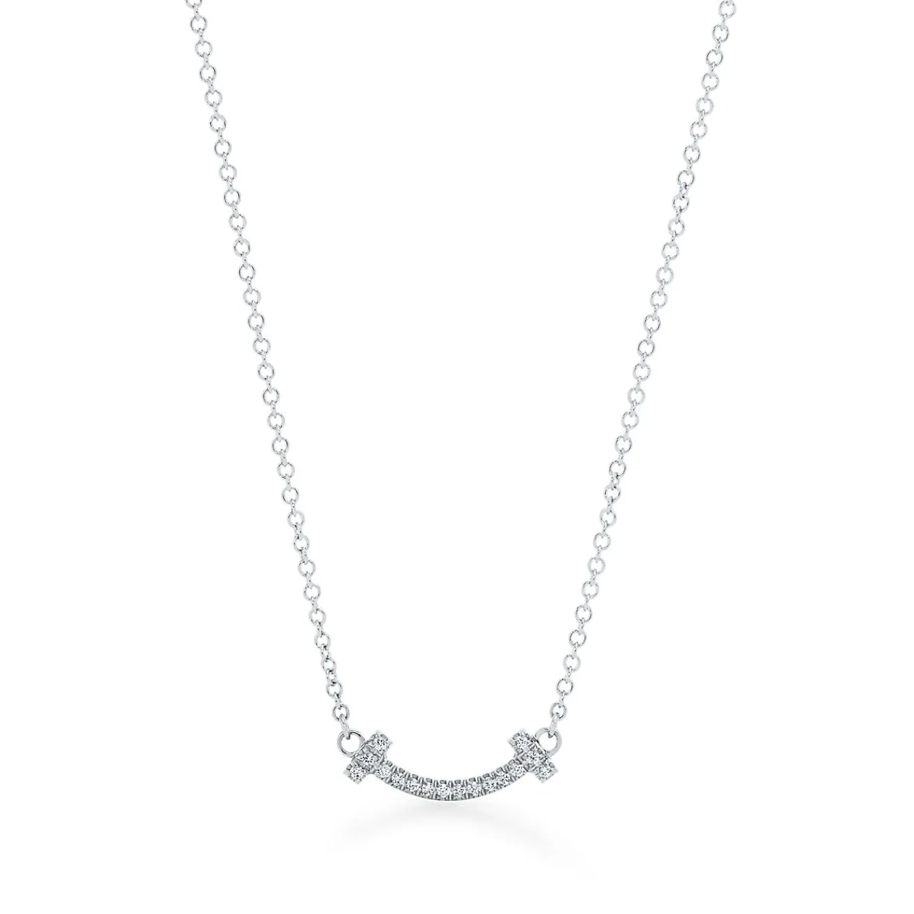 Tiffany & Co. Tiffany T smile pendant in 18k white gold with diamonds, mini. | ^ Necklaces & Pendants|Diamond Jewelry