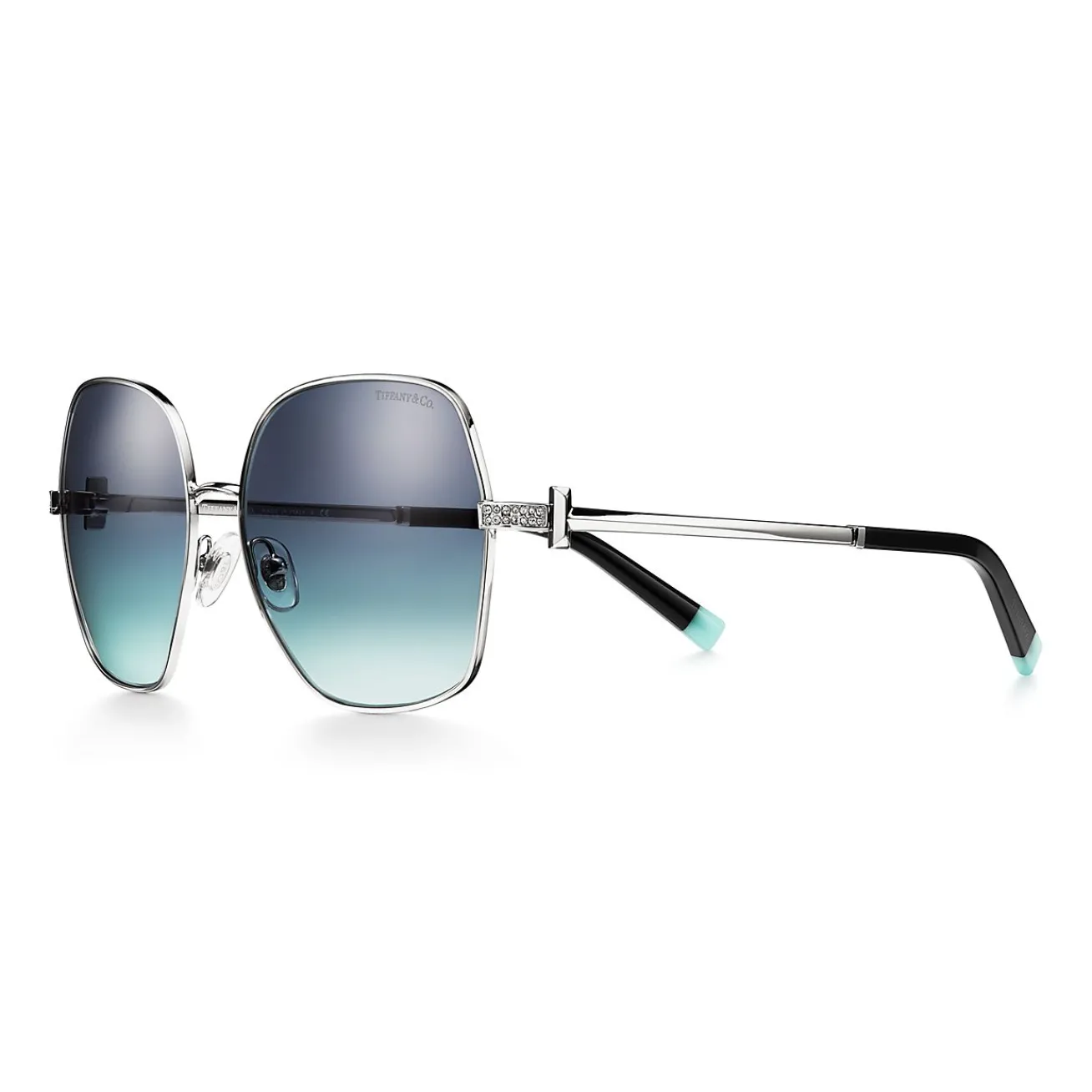 Tiffany & Co. Tiffany T Sunglasses in Silver-colored Metal with Gradient Tiffany Blue® Lenses | ^ Tiffany T|Sunglasses