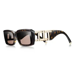 Tiffany & Co. Tiffany T Sunglasses in Tortoise Acetate, Pale Gold-colored Metal & Brown Lenses | ^Women Tiffany T|Sunglasses