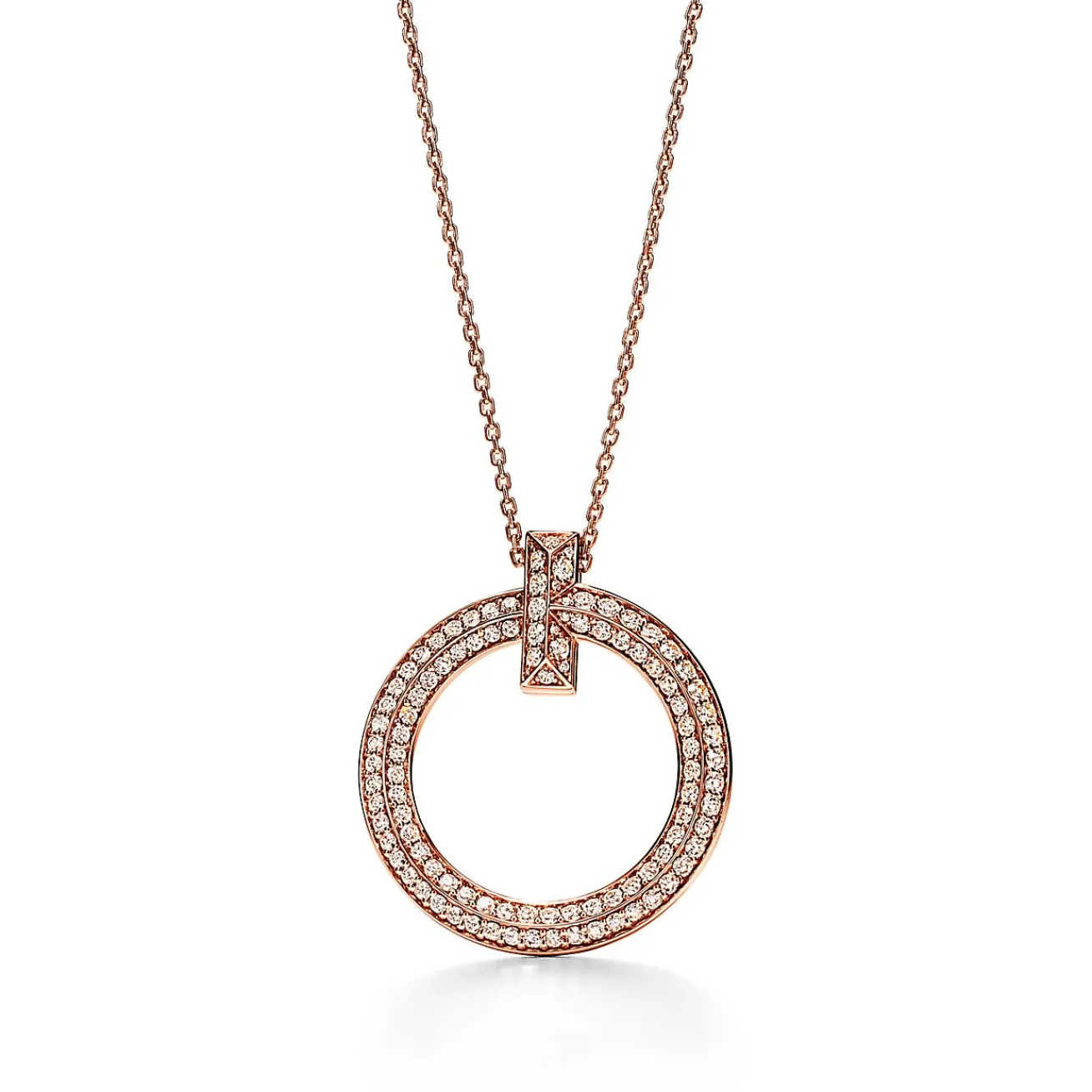 Tiffany & Co. Tiffany T T1 Circle Pendant in 18k Rose Gold with Diamonds, Large | ^ Necklaces & Pendants|Rose Gold Jewelry