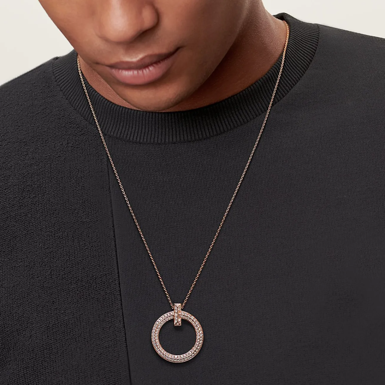 Tiffany & Co. Tiffany T T1 Circle Pendant in 18k Rose Gold with Diamonds, Large | ^ Necklaces & Pendants|Rose Gold Jewelry