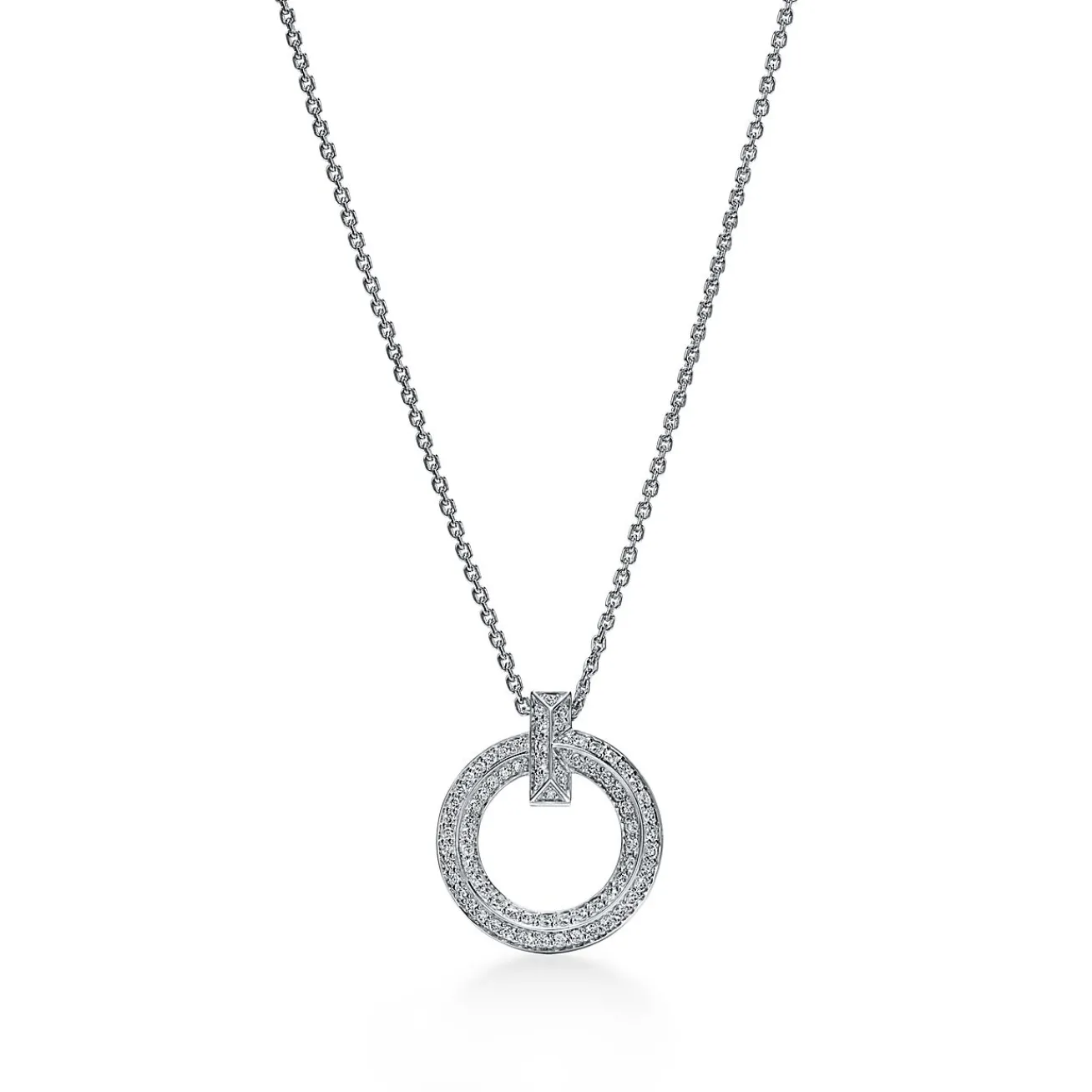Tiffany & Co. Tiffany T T1 Circle Pendant in White Gold with Pavé Diamonds | ^ Necklaces & Pendants|Gifts for Her