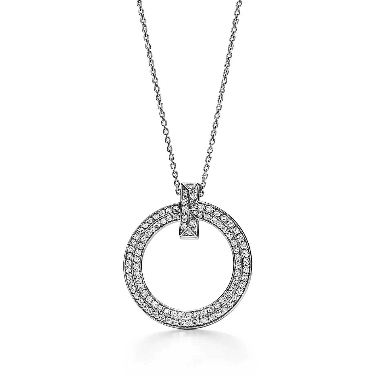 Tiffany & Co. Tiffany T T1 Circle Pendant in 18k White Gold with Diamonds, Large | ^ Necklaces & Pendants|Men's Jewelry