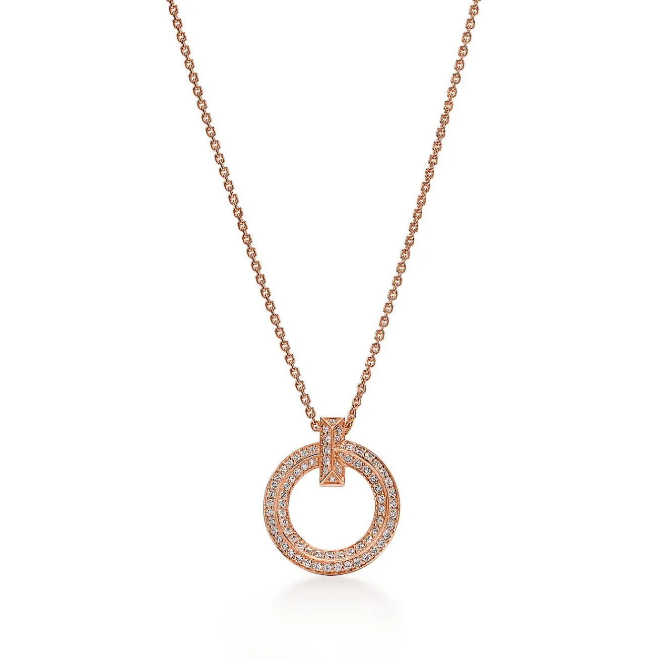Tiffany & Co. Tiffany T T1 Circle Pendant in Rose Gold with Pavé Diamonds | ^ Necklaces & Pendants|Rose Gold Jewelry