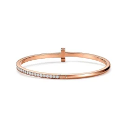 Tiffany & Co. Tiffany T T1 Hinged Bangle in Rose Gold with Diamonds, Narrow | ^ Bracelets|Gifts for Her