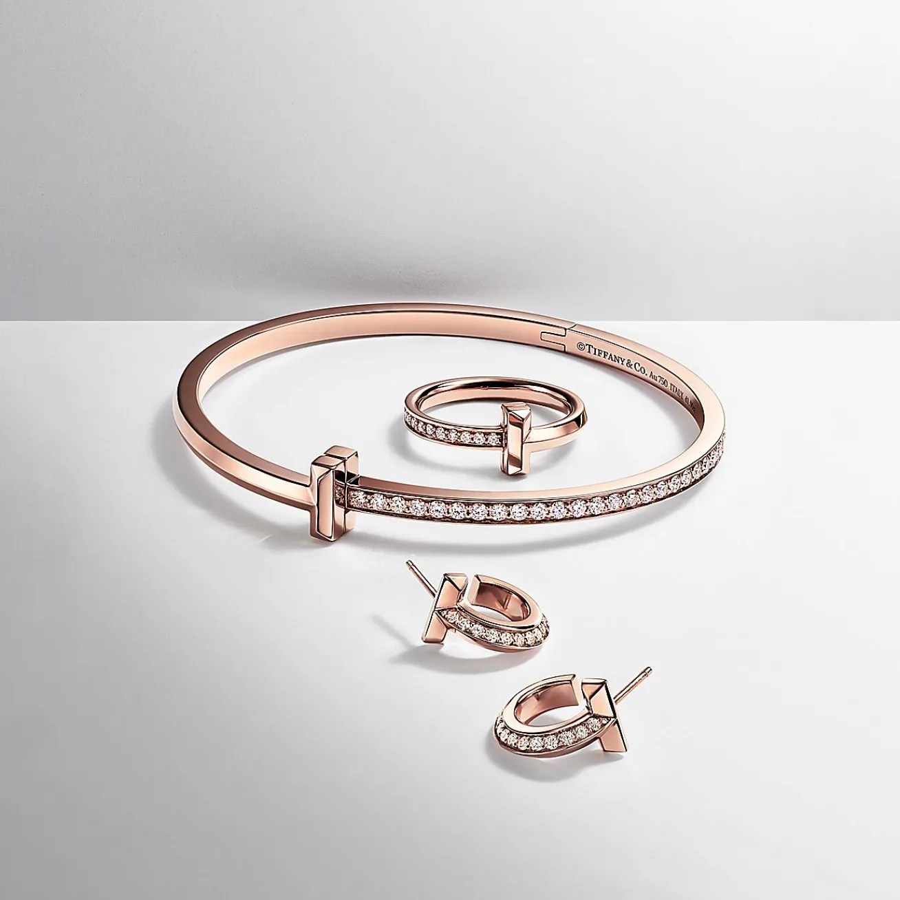 Tiffany & Co. Tiffany T T1 Hoop Earrings in Rose Gold with Diamonds | ^ Earrings|Hoop Earrings