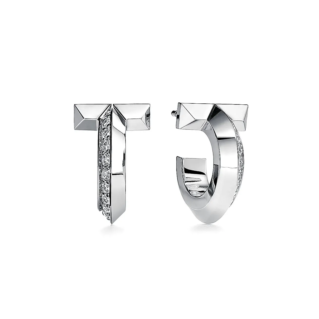 Tiffany & Co. Tiffany T T1 Hoop Earrings in White Gold with Diamonds | ^ Earrings|Gifts for Her