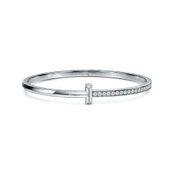 Tiffany & Co. Tiffany T T1 narrow diamond hinged bangle in 18k white gold, medium. | ^ Bracelets|Gifts for Her