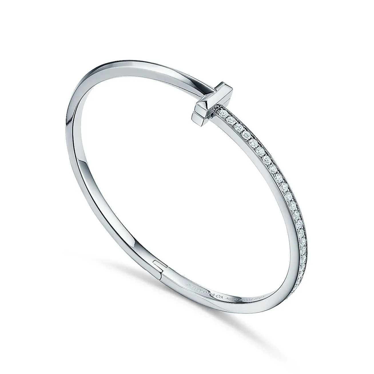 Tiffany & Co. Tiffany T T1 narrow diamond hinged bangle in 18k white gold, medium. | ^ Bracelets|Gifts for Her
