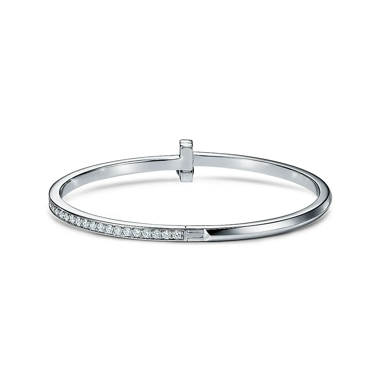 Tiffany & Co. Tiffany T T1 narrow diamond hinged bangle in 18k white gold, medium. | ^ Bracelets|Gifts for Her