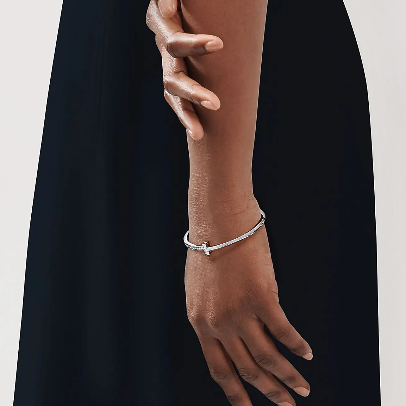 Tiffany & Co. Tiffany T T1 narrow diamond hinged bangle in 18k white gold, medium. | ^ Bracelets|Gifts for Her