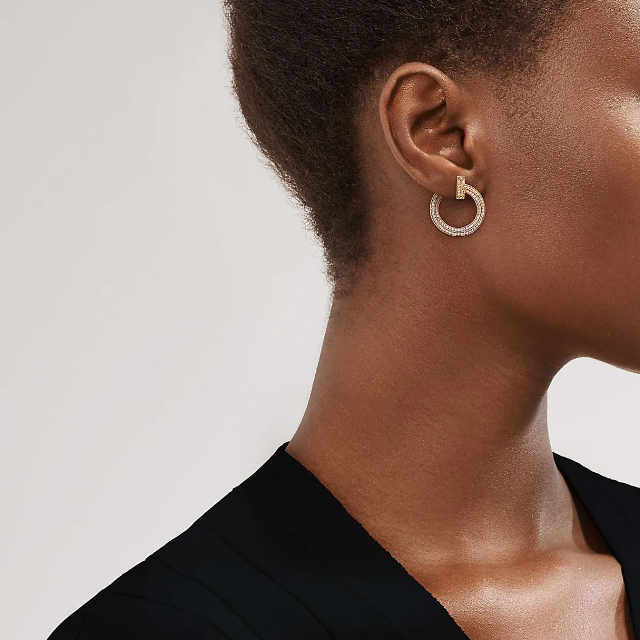 Tiffany & Co. Tiffany T T1 open hoop earrings in 18k gold with diamonds. | ^ Earrings|Gifts for Her